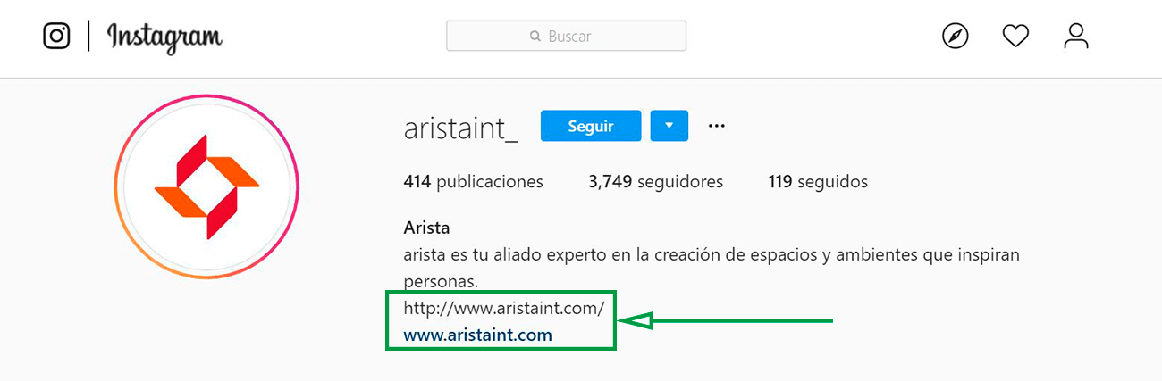 Estrategias de marketing digital para diseñadores de interiores. Instagram de Arista