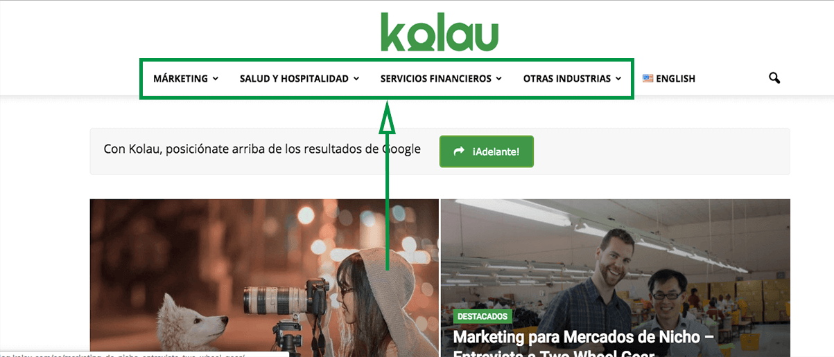 Marketing B2B. Página web.