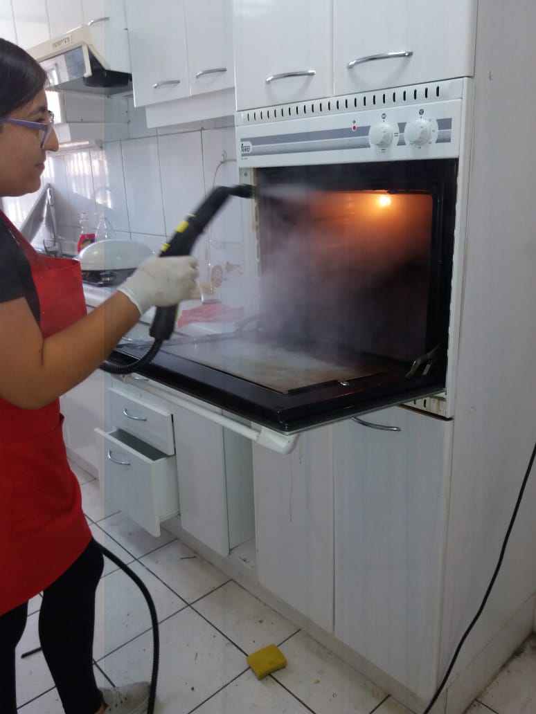 Me Sirve. Empleada limpiando el horno