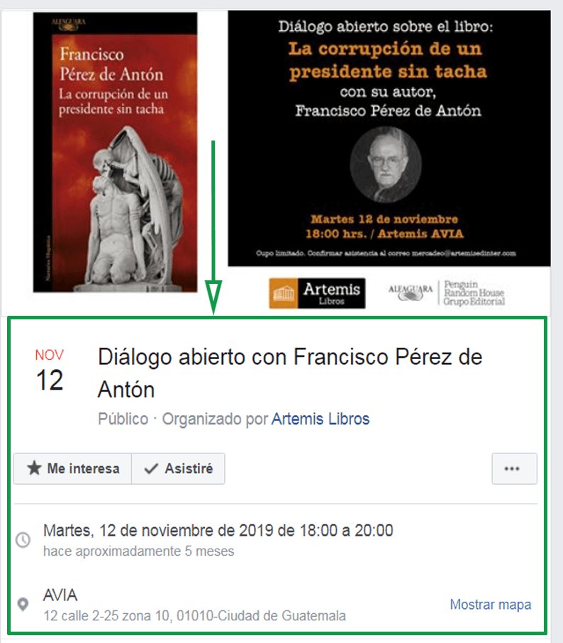 Marketing para librerías. Evento en Facebook ejemplo