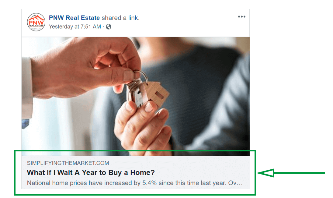 Facebook para inmobiliarias. Ejemplo de compartición de contenido.