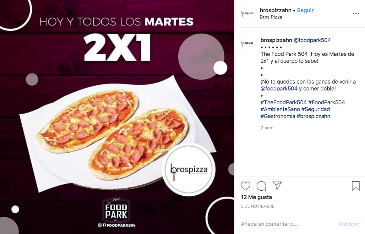 2 por 1 de BrosPizza todos los martes.