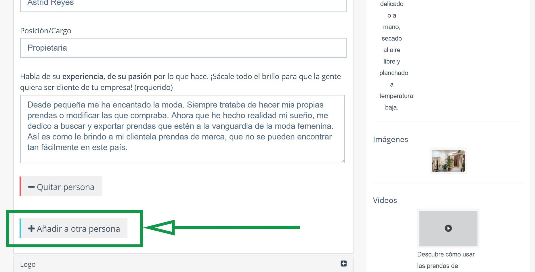 Crear Página Web para vender ropa. Descripción tienda
