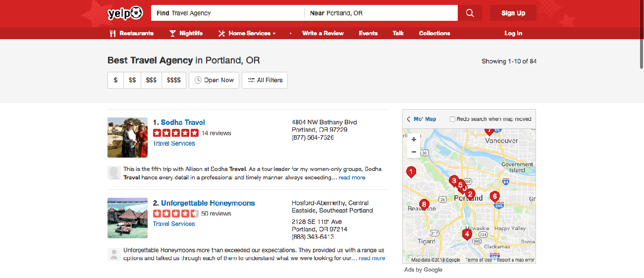 marketing turistico yelp