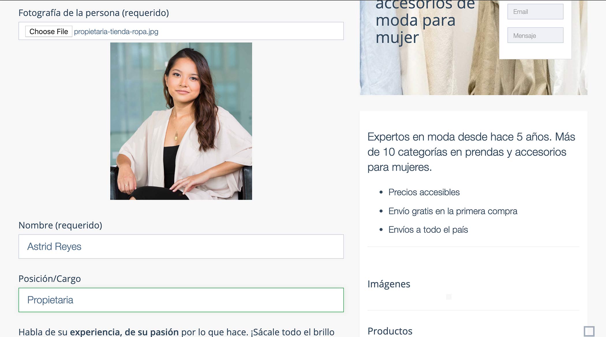 Crear Página Web para vender ropa. Foto Propietaria