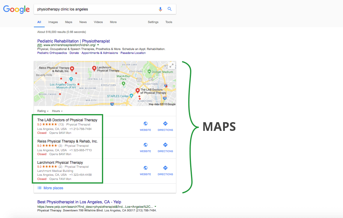 marketing para fisioterapeutas ejemplo busqueda maps