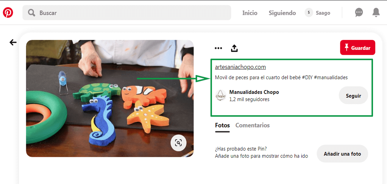 Estrategias para vender artesanías por internet. Ejemplo de Pinterest