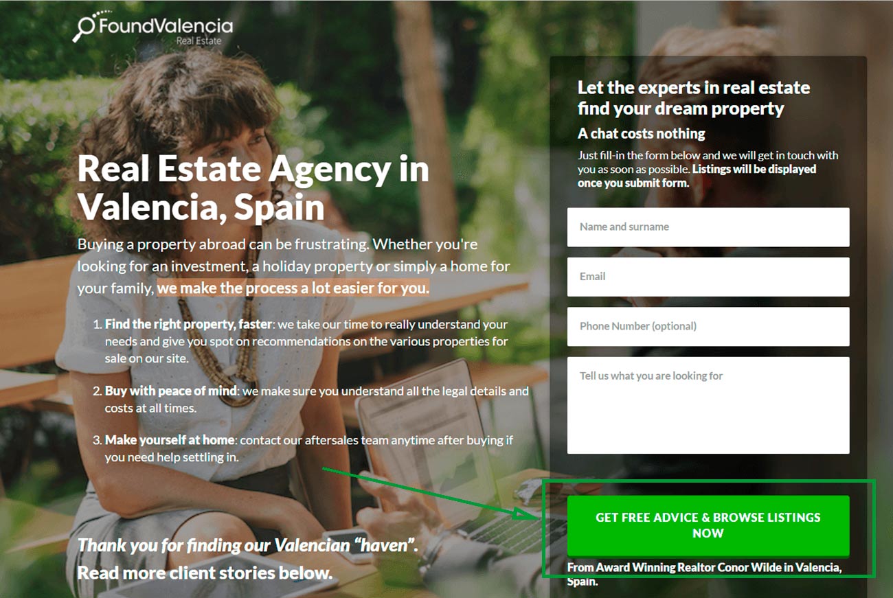 2 landing pages para inmobiliarias. landing page de found valencia