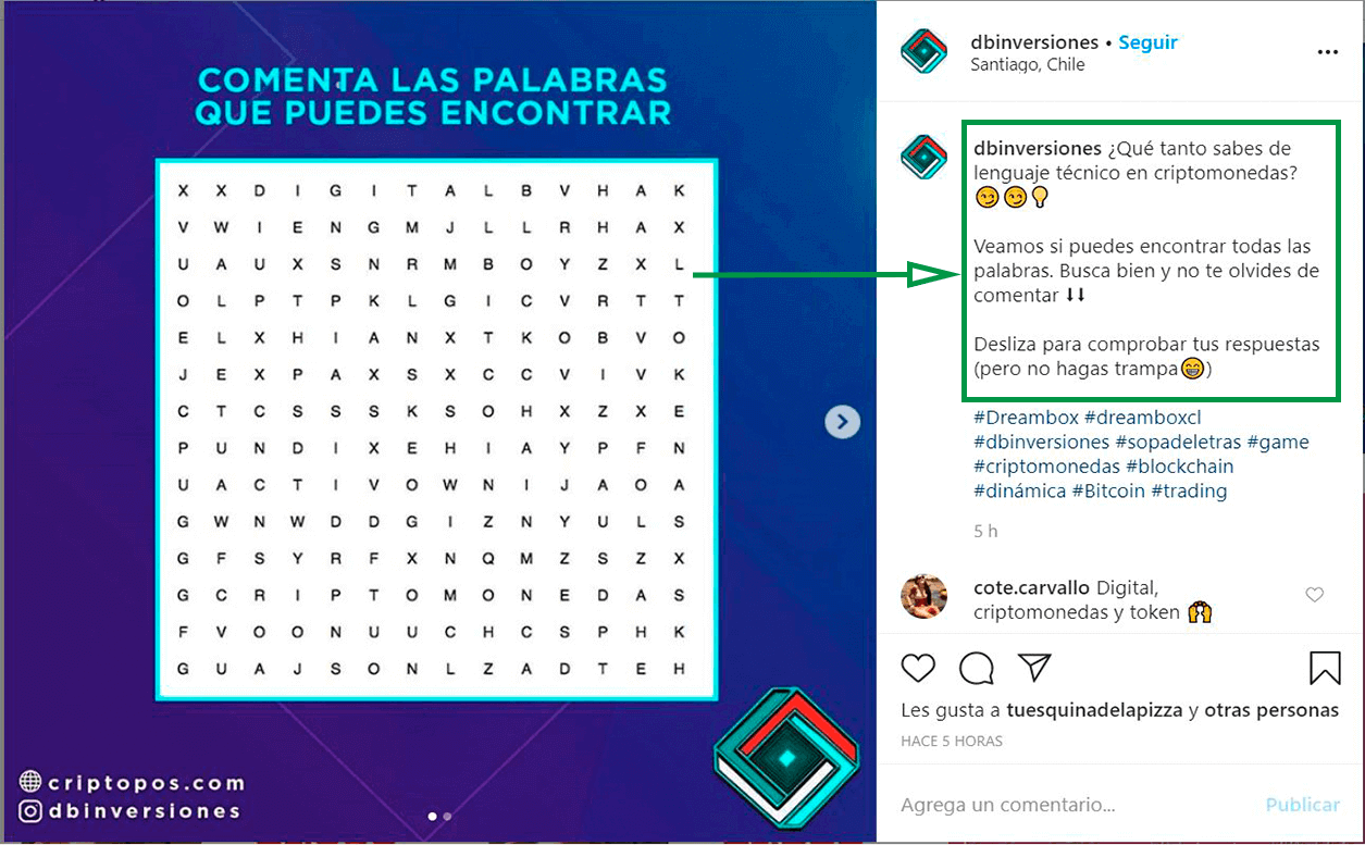 2. Cómo ganar seguidores en Instagram. Ejemplo de Sopa de Letras