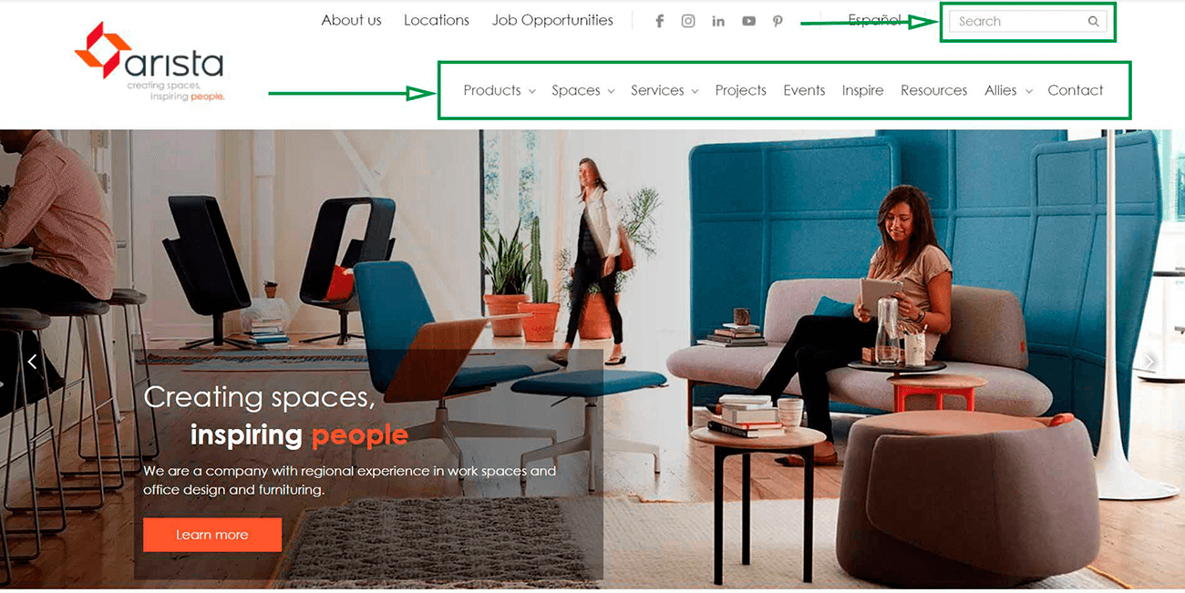 Estrategias de marketing digital para diseñadores de interiores. Sitio web de Arista.