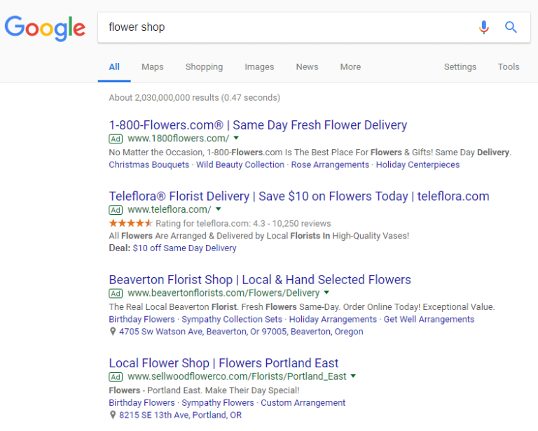 marketing automation for-beginners-flower shop search results