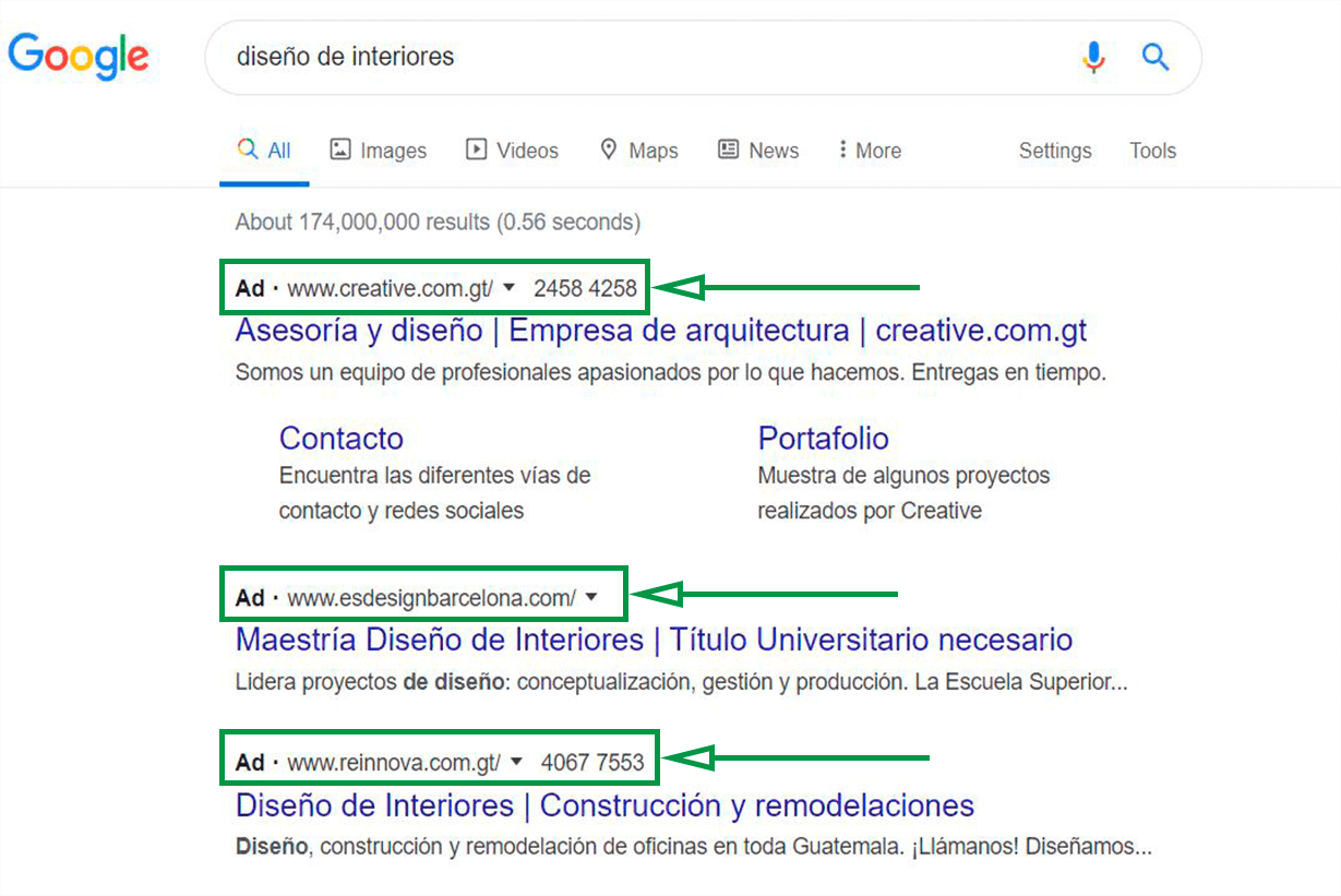 Estrategias de marketing para diseño de interiores. Búsqueda en Google.
