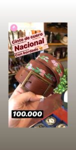 KavCueros. Cinto promocionado en historia de Instagram
