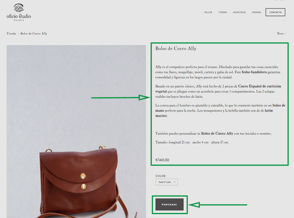 Estrategias para vender artesanías por internet. Opción de compra en sitio web