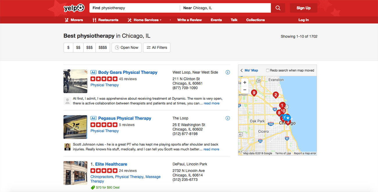 marketing para fisioterapeutas yelp