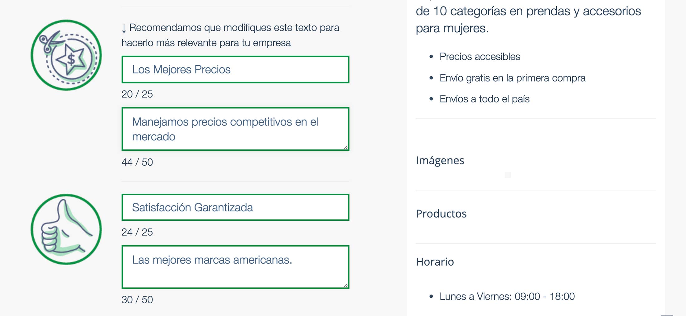 Crear Página Web para vender ropa. Íconos