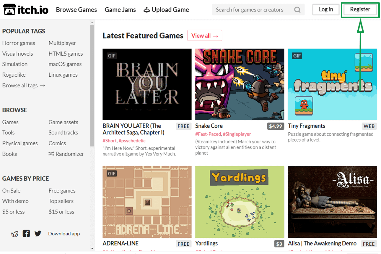 3. Marketing para videojuegos. Página de Itch.io