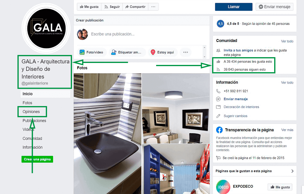 Estrategias de marketing para diseñadores. Página de Facebook.