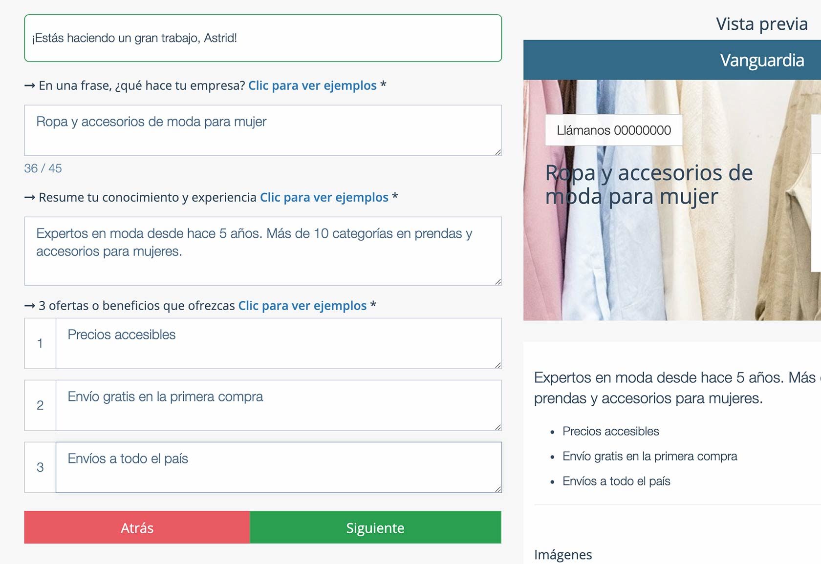 Crear Página Web para vender ropa. Descripción empresa