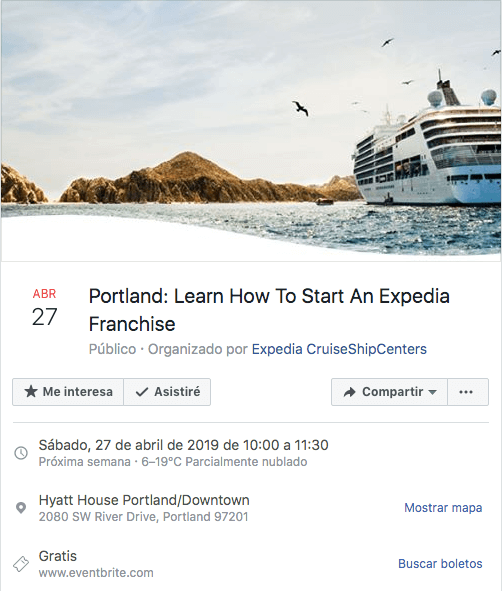 marketing para eventos. Invitación a evento en Facebook.