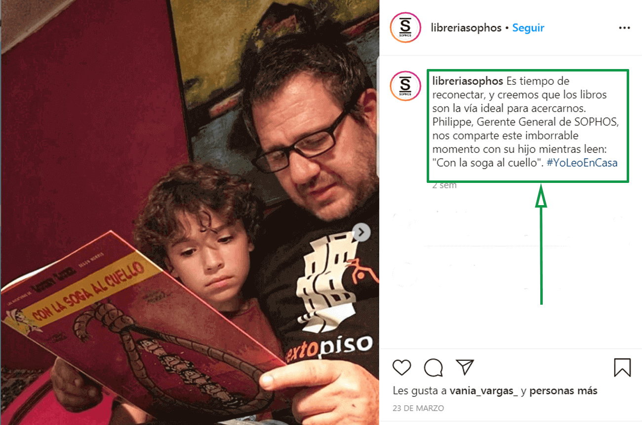 Marketing para librerías. Ejemplo de publicación en Instagram